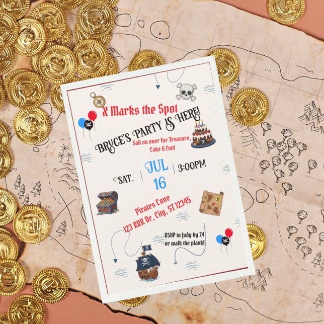 Treasure Map Pirate Birthday Party Invitation (Creator Uploaded)