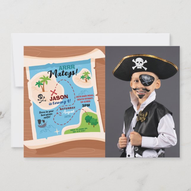 Treasure Map Pirate Birthday Party Ship Photo Invitation (Front)