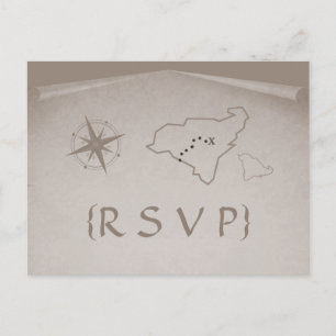 Treasure Map RSVP Postcard, Beige Invitation Postcard