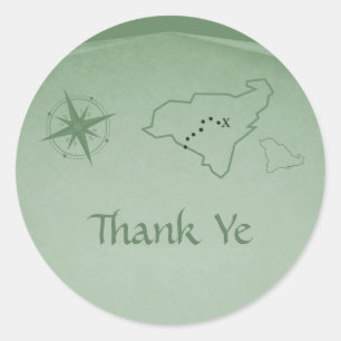 Treasure Map Thank You Stickers, Green Classic Round Sticker