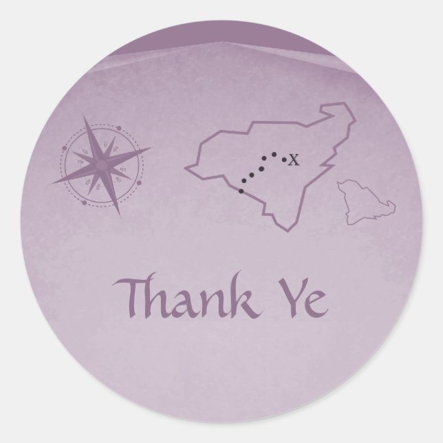 Treasure Map Thank You Stickers, Purple Classic Round Sticker (Front)