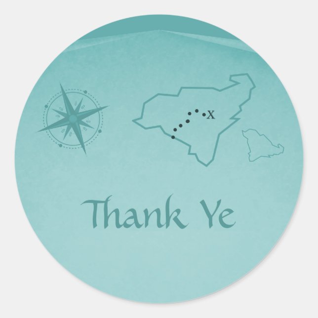 Treasure Map Thank You Stickers, Teal Classic Round Sticker (Front)