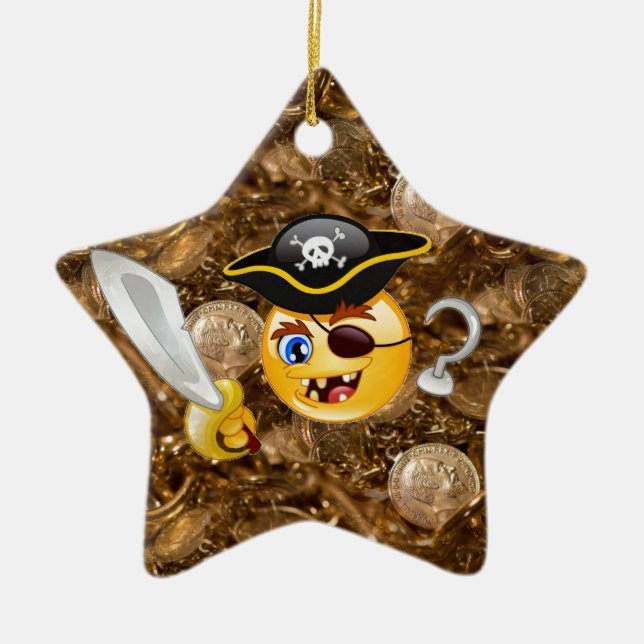 treasure pirate emoji ceramic tree decoration (Front)