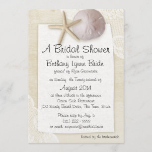 Treasured Beach and White Lace Bridal Showerd Invitation