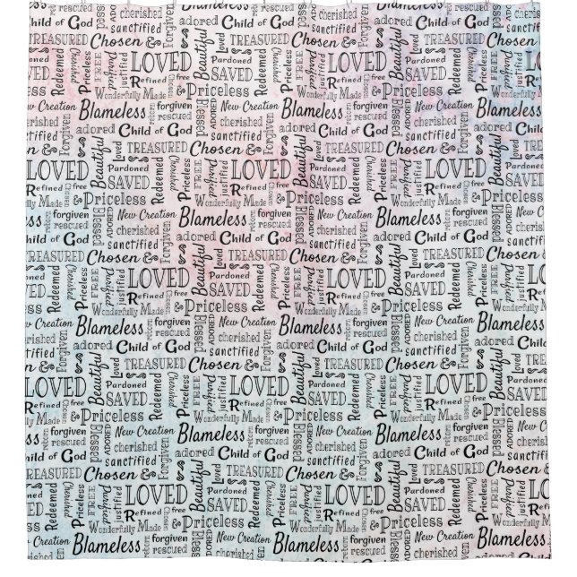 Treasured Christian Words of Affirmation Shower Curtain (Front)