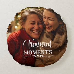 Treasured Moments White Script Round Cushion