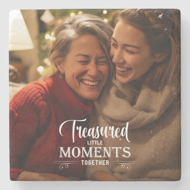 Treasured Moments White Script Stone Coaster (Front)