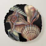 Treasures of the Sea Round Cushion<br><div class="desc">This art print displays the finest things in nature within the ocean. Find all the different types of sea life in this image including a Conch Seashell,  Sand Dollars,  and Reefs buried deep in the sea. This art collection is a must have in your next Zazzle products.</div>