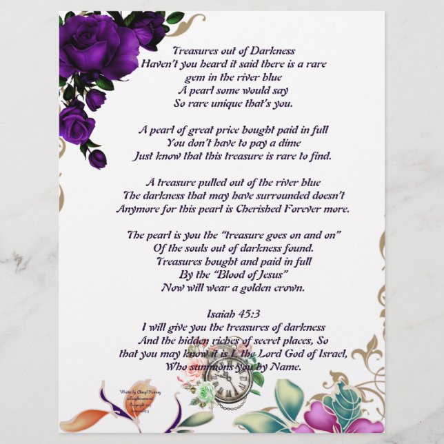 Treasures Out of Darkness Poem Personalised Paper (Front)
