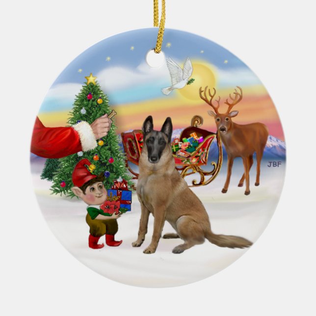Treat - Belgian Malinois Ceramic Tree Decoration (Front)