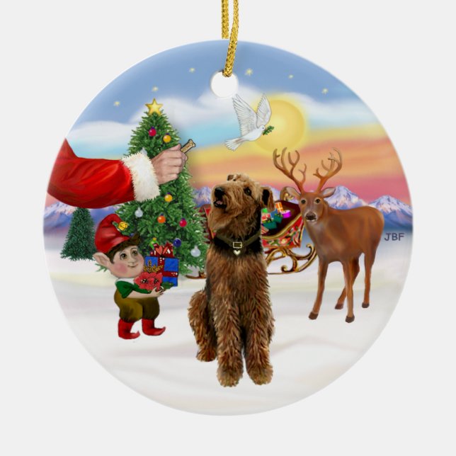 Treat for a Airedale Terrier Ceramic Tree Decoration (Front)