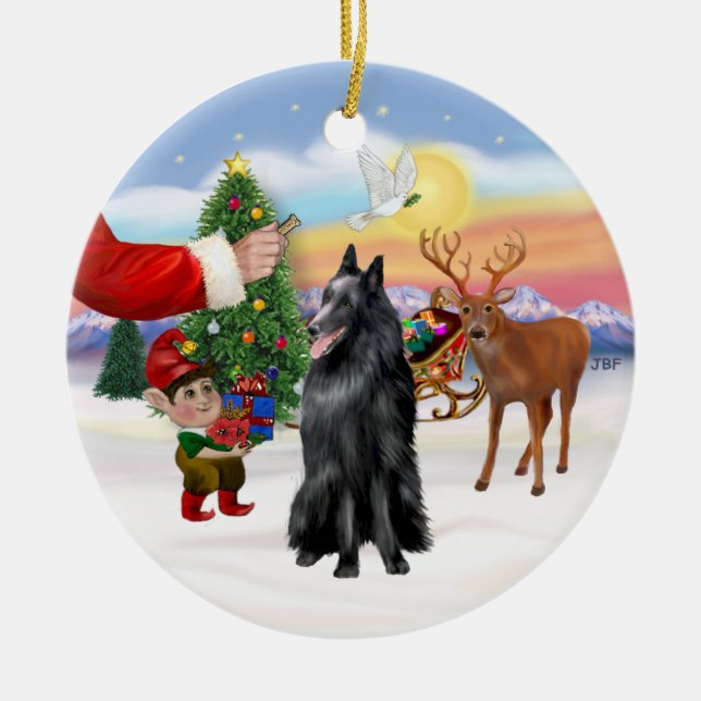 Treat for a Belgian Shepherd Ceramic Tree Decoration (Front)