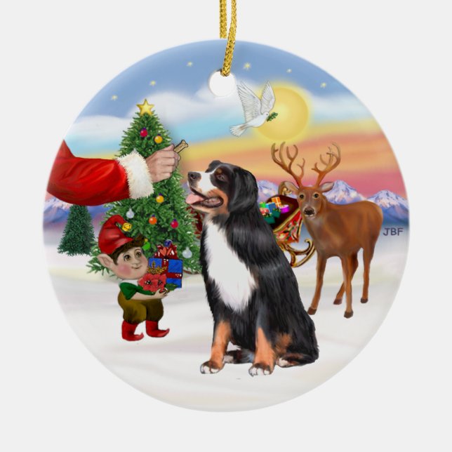 Treat for a Bernese Mountain Dog Ceramic Tree Decoration (Front)
