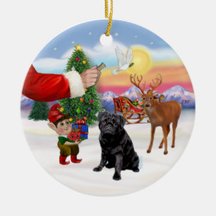 Treat for a Black Pug Ceramic Tree Decoration