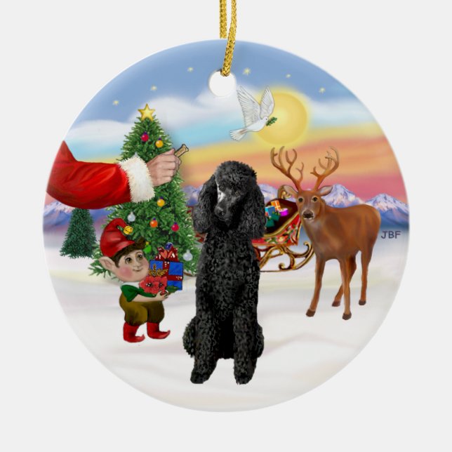Treat for a black Standard Poodle Ceramic Tree Decoration (Front)