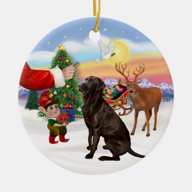Treat for a Chocolate Labrador Ceramic Tree Decoration (Front)
