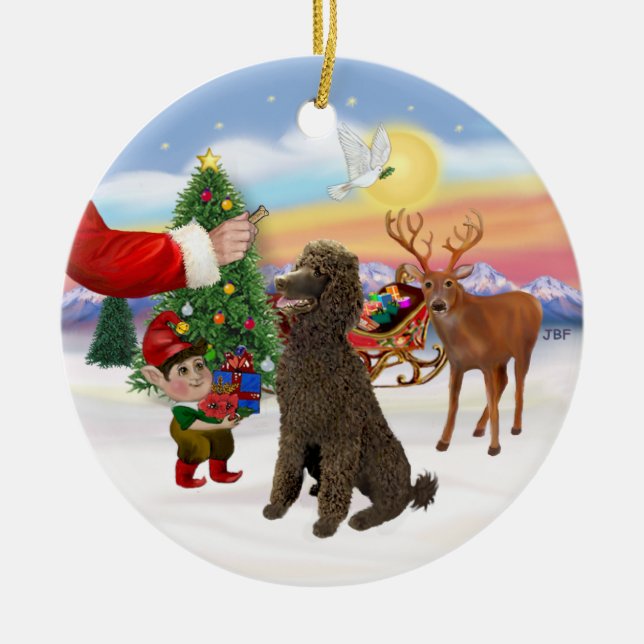 Treat for a Chocolate Standard Poodle Ceramic Tree Decoration (Front)