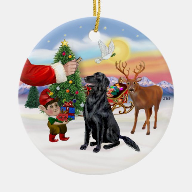 Treat for a Flat Coated Retriever Ceramic Tree Decoration (Front)