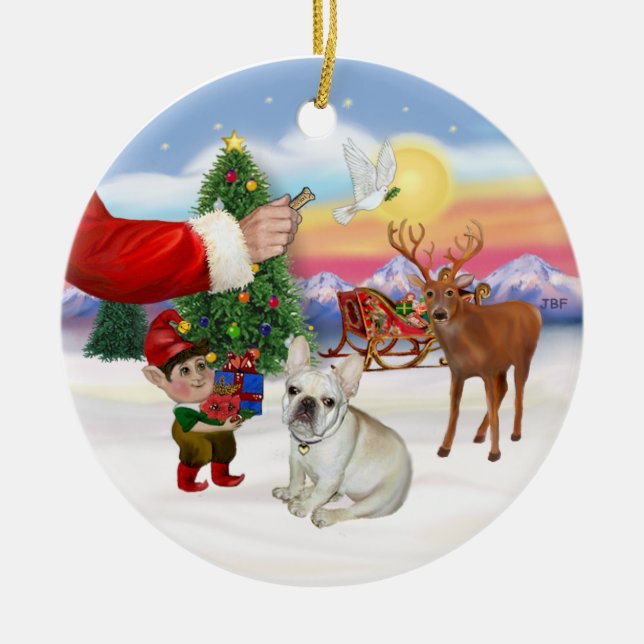 Treat for a French Bulldog Ceramic Tree Decoration (Front)