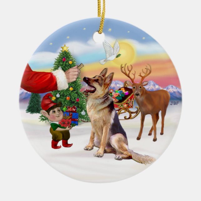 Treat for a German Shepherd Ceramic Tree Decoration (Front)