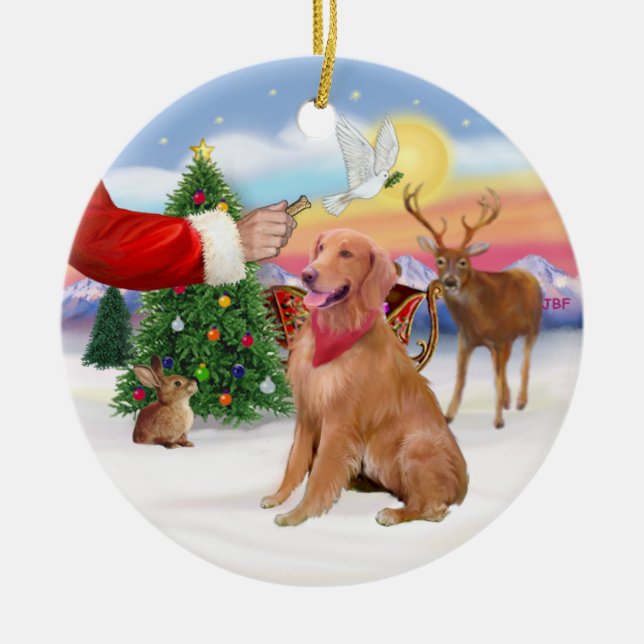 Treat for a Golden Retriever Ceramic Tree Decoration (Front)