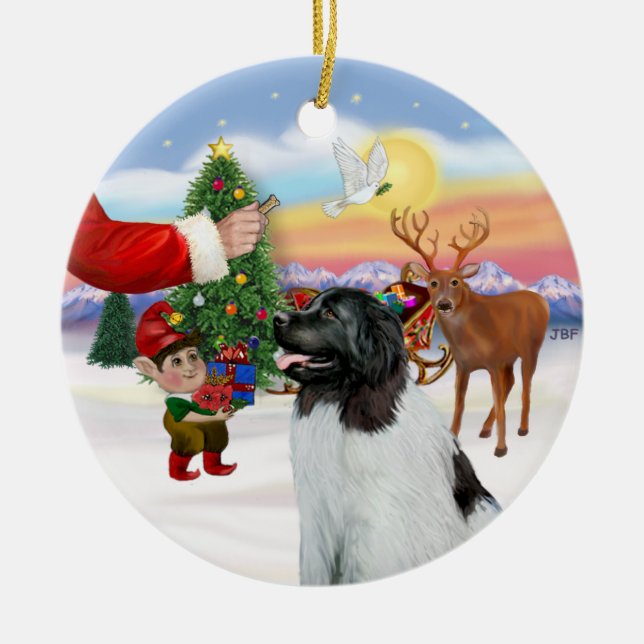 Treat for a Landseer Newfoundland Ceramic Tree Decoration (Front)