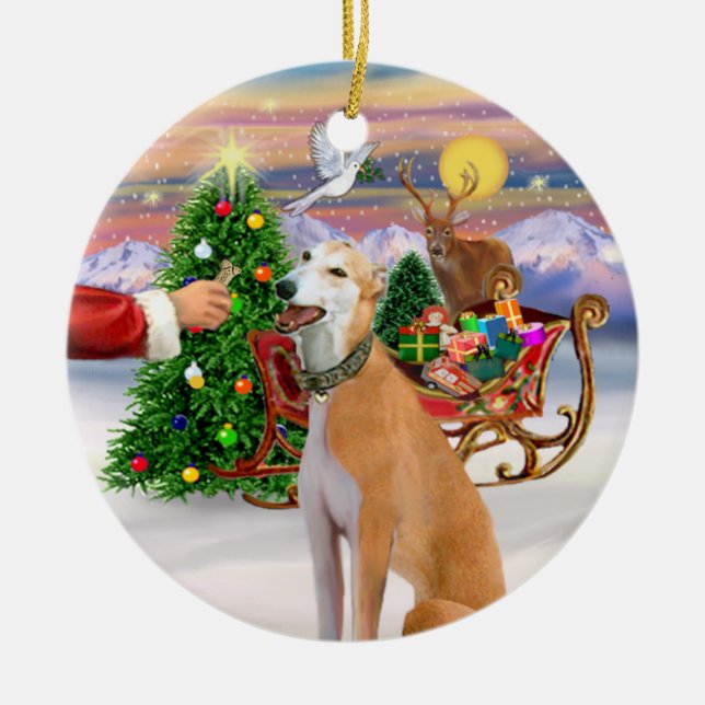Treat for a Light Red Greyhound Ceramic Tree Decoration (Front)