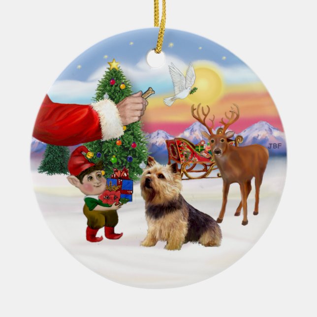 Treat for a Norwich Terrier Ceramic Tree Decoration (Front)
