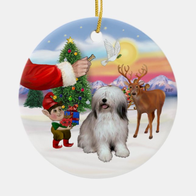 Treat for a Polish Lowland Sheepdog Ceramic Tree Decoration (Front)