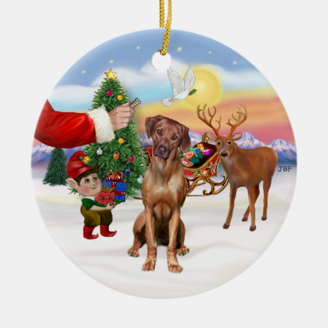 Treat for a Rhodesian Ridgeback Ceramic Tree Decoration (Front)