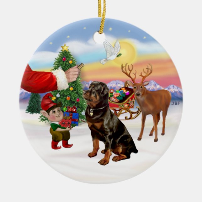 Treat for a Rottweiler Ceramic Tree Decoration (Front)