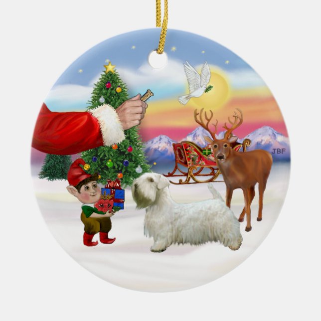 Treat for a Sealyham Terrier Ceramic Tree Decoration (Front)