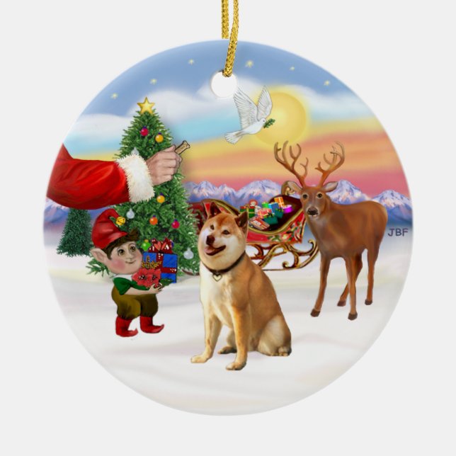 Treat for a Shiba Inu Ceramic Tree Decoration (Front)