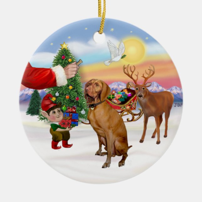 Treat for a Vizsla Ceramic Tree Decoration (Front)