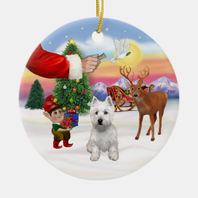 Treat for a West Highland Terrier Ceramic Tree Decoration (Front)