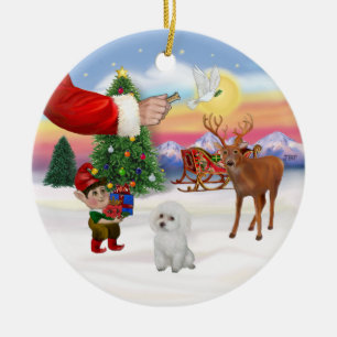Treat for a White Poodle (Toy) Ceramic Tree Decoration