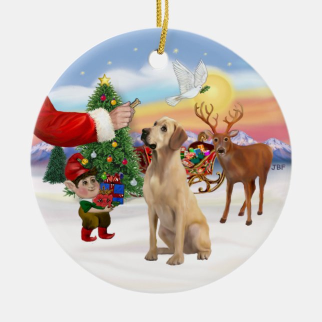 Treat for a Yellow Labrador Ceramic Tree Decoration (Front)