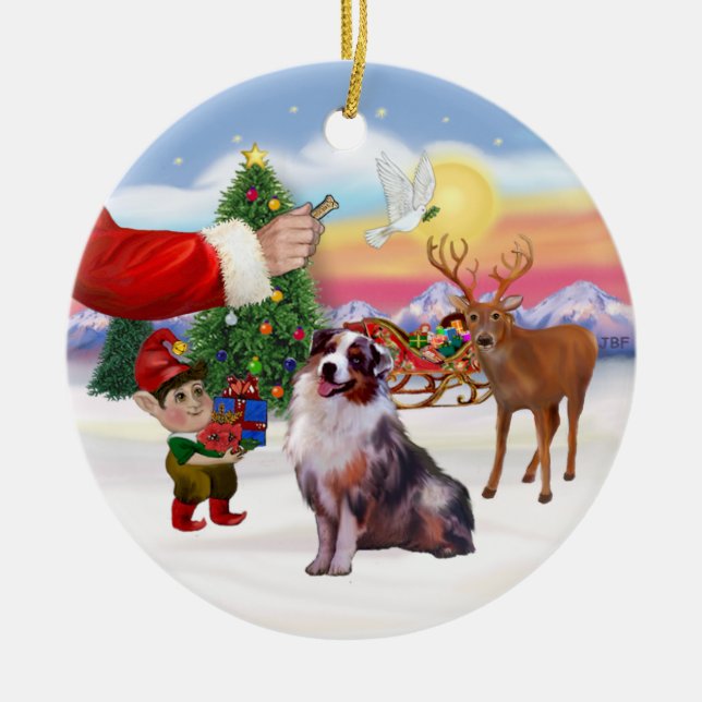 Treat for an Australian Shepherd (merle) Ceramic Tree Decoration (Front)