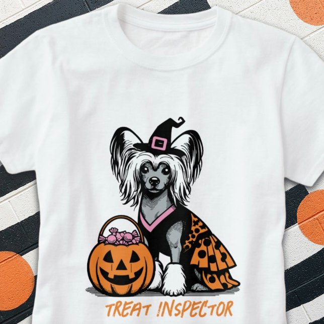 Treat Inspector Chinese Crested Dog Halloween  T-Shirt (Treat Inspector Chinese Crested Dog Halloween T-Shirt)
