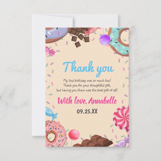 Treat Kid Chocolate Lollipop Sweet Second Birthday Thank You Card (Front)