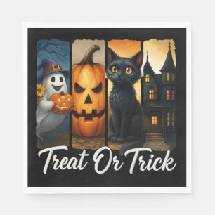 "Treat or Trick" Halloween Brush Stroke Cat Napkin