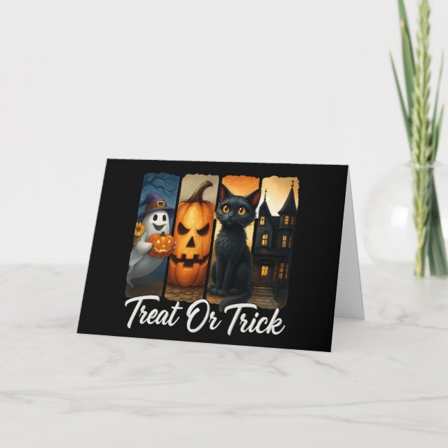 "Treat or Trick" Halloween Brush Stroke Greeting Card (Front)