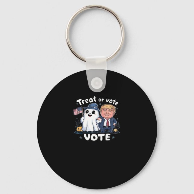 Treat Or Vote, Spooky Trumpkin, Halloween Graphic, Key Ring (Front)