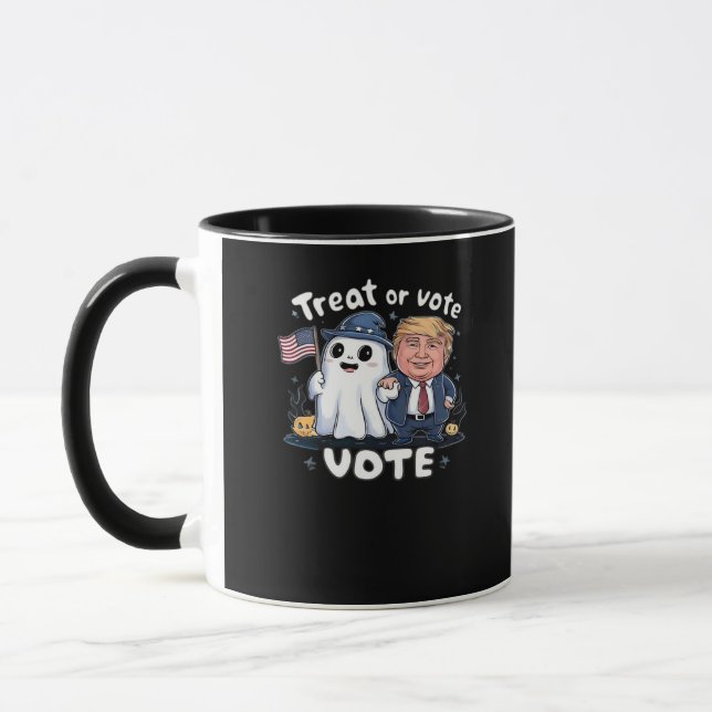 Treat Or Vote, Spooky Trumpkin, Halloween Graphic, Mug (Left)