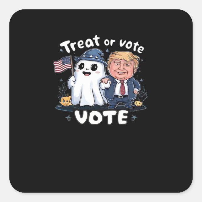 Treat Or Vote, Spooky Trumpkin, Halloween Graphic, Square Sticker (Front)