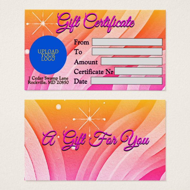 Treat Someone Special Gift Certificate (Front & Back)