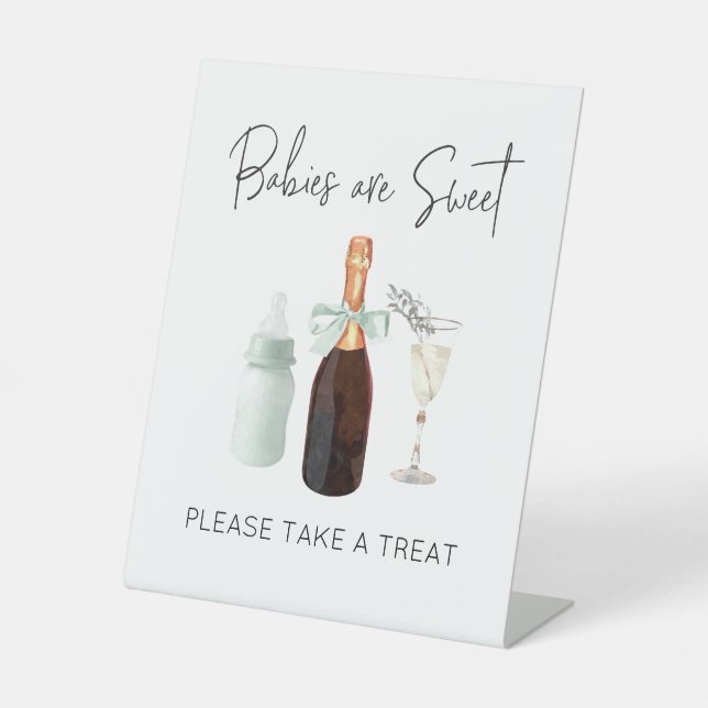 Treat Station Sign for Baby Shower Green Sip & See (Front)