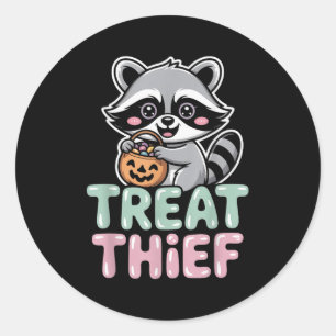 Treat Thief Racoon With Candy Bucket Cute Hallowe Classic Round Sticker