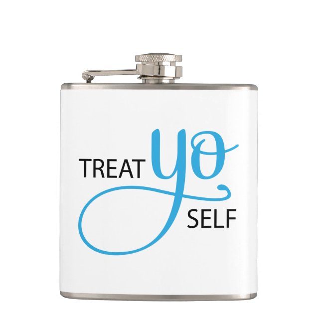 Treat Yo Self Blue Hip Flask (Front)