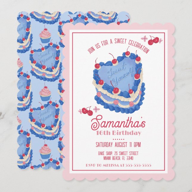 Treat Yourself Vintage Cake Birthday Invitation (Front/Back)